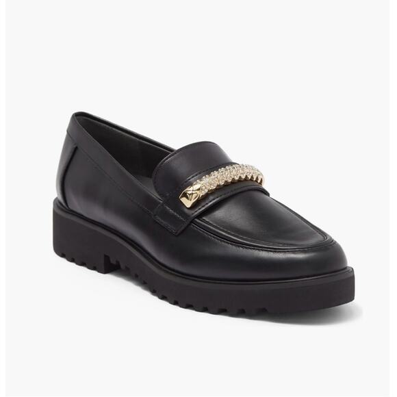 Franco Sarto Carol Women Black Loafers Size 11 Boing Gold & Jewels Accent New - Picture 1 of 6
